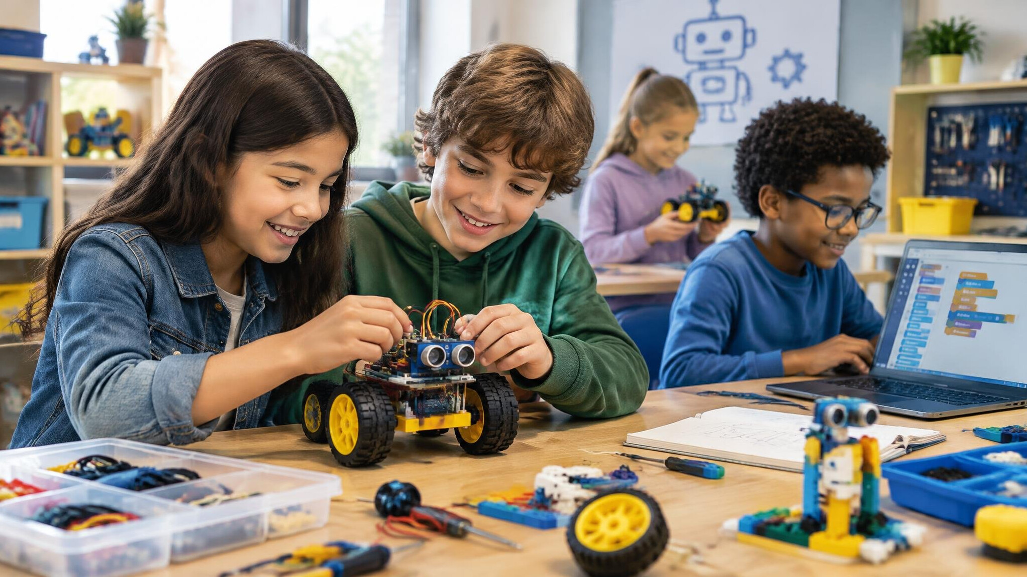 children building robots