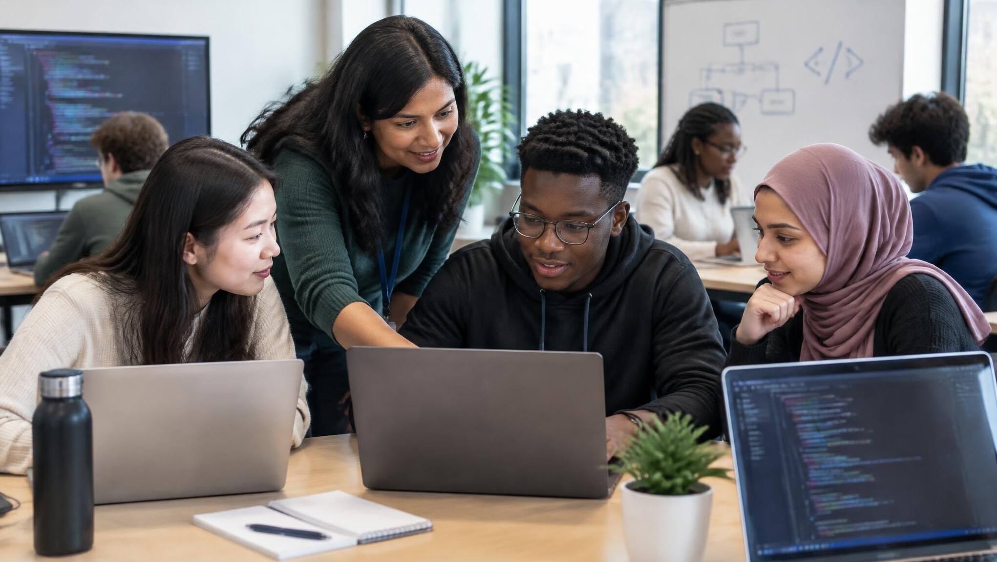 diverse group in programming workshop