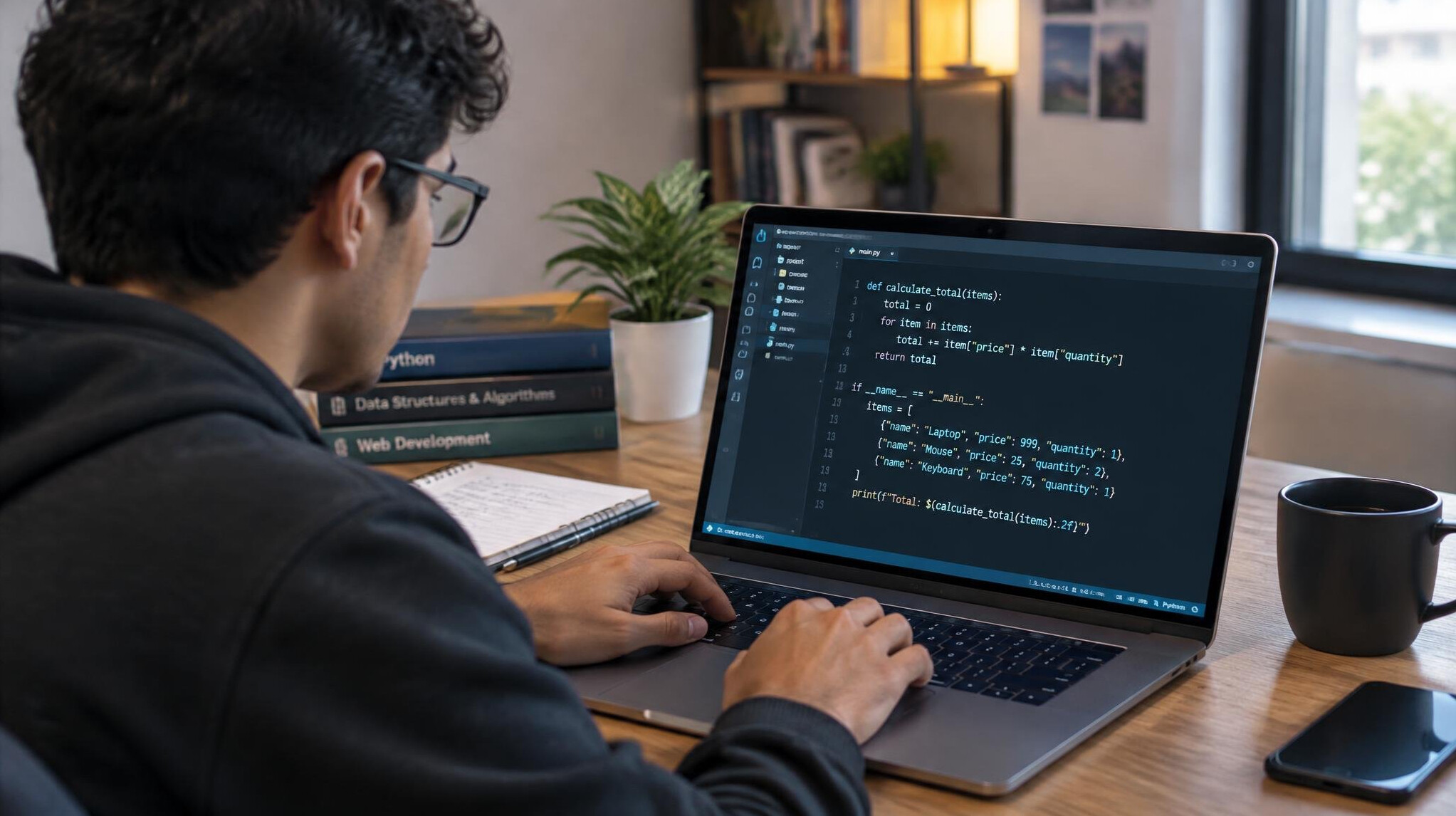 programmer coding on laptop