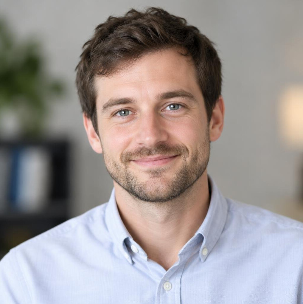 Portrait of a young man in a shirt smiling