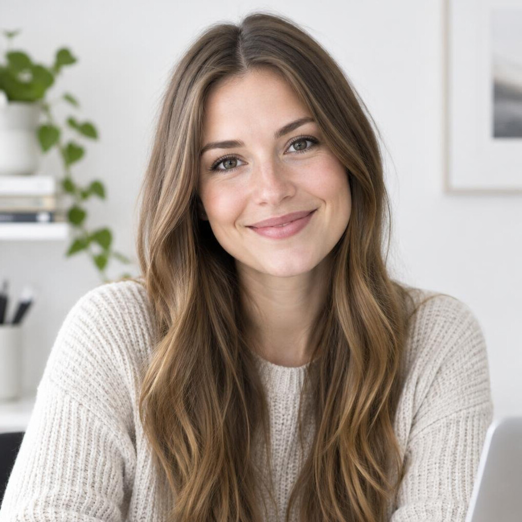 Portrait of a woman with long hair smiling