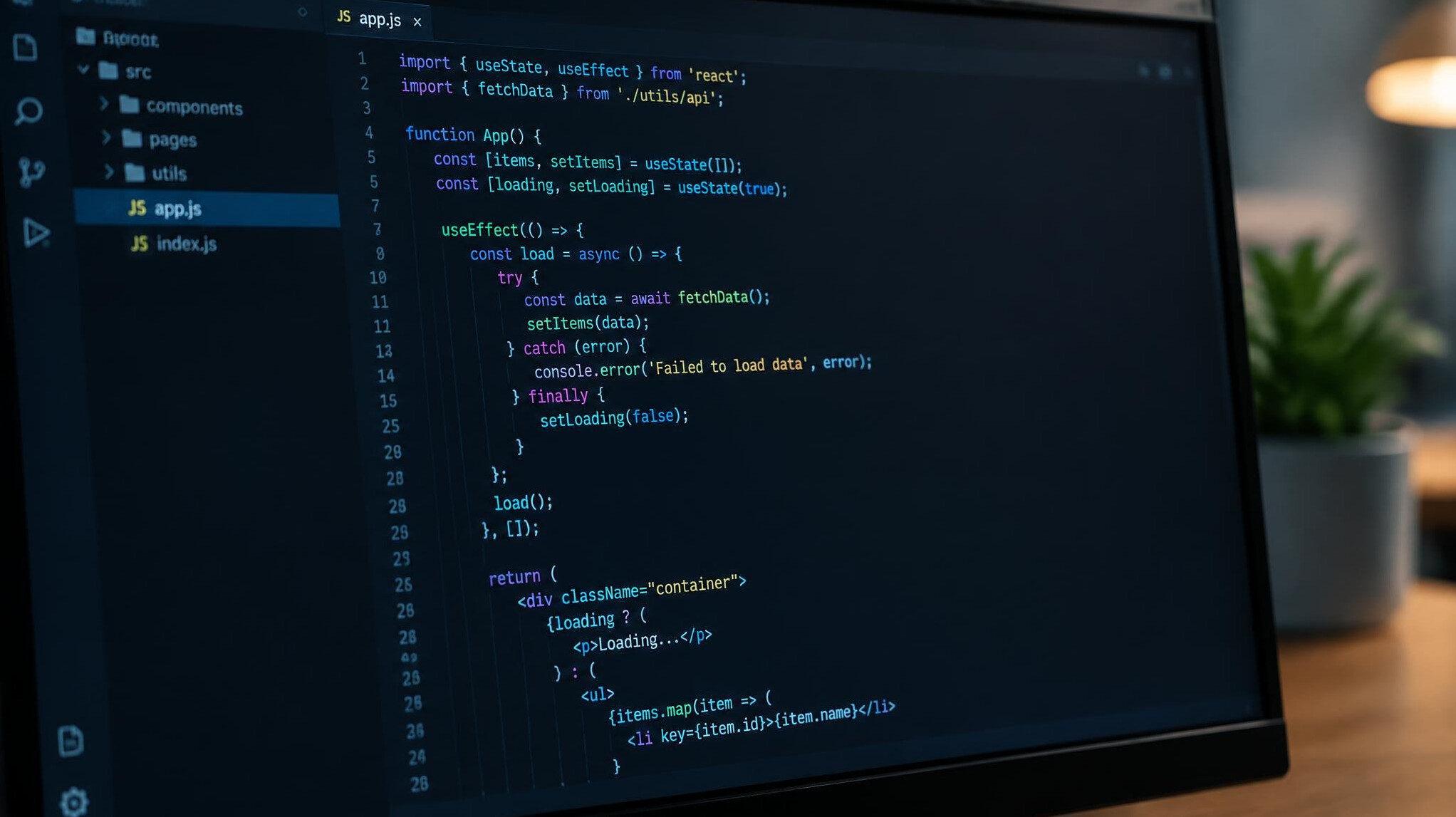 Monitor displaying lines of programming code