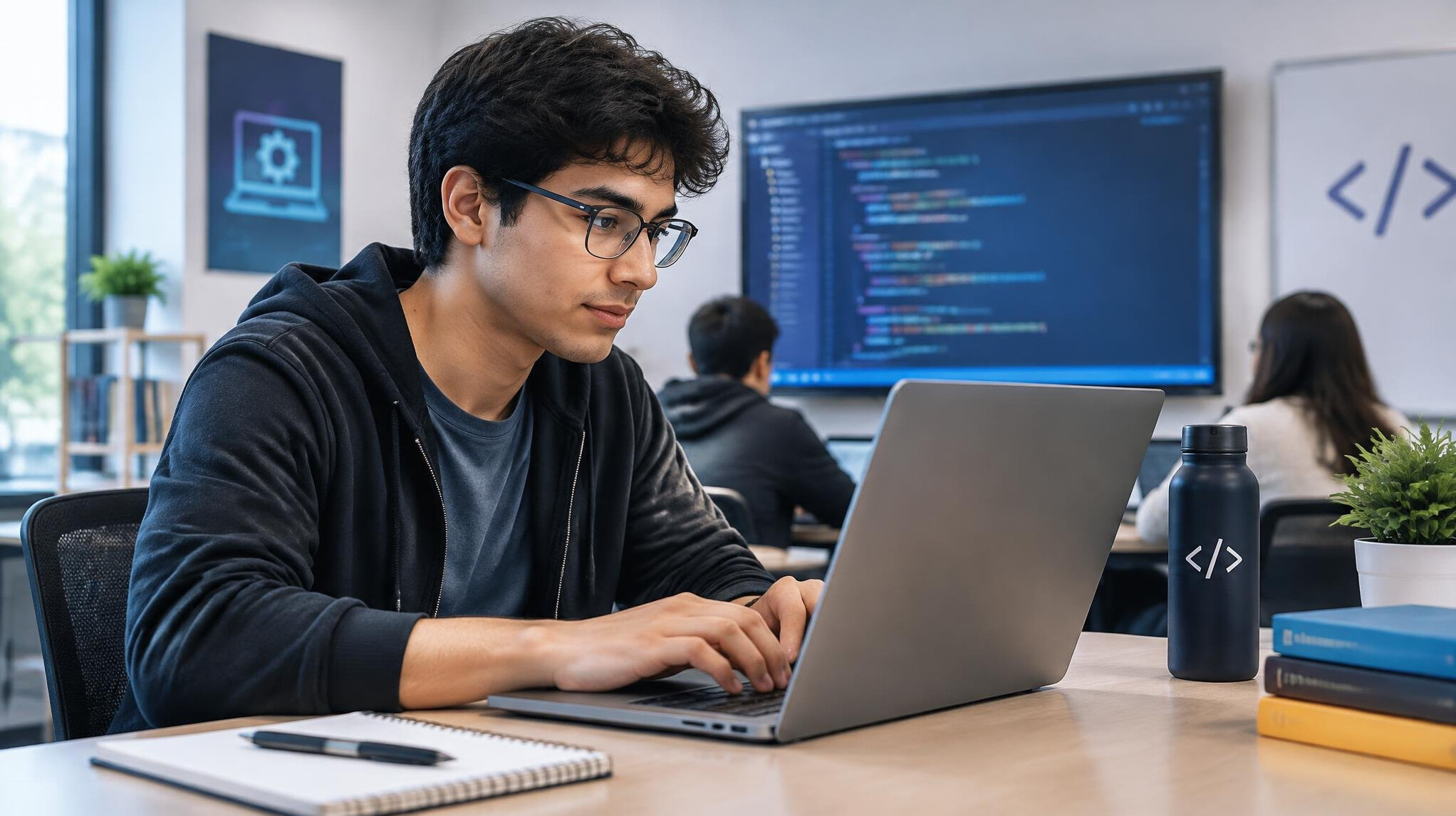 young programmer at desk